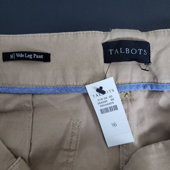 Talbots Womens Wide Leg Pant SZ 16 Tan Khaki High Rise Classic Career Office NWT - Picture 3 of 8